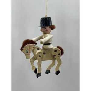 Vintage Toy Soldier Guard on Horse Folk Art Style Wooden Wood Hanging Ornament